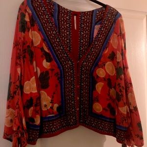Vibrant Free People Crop Blouse